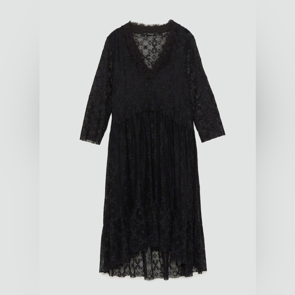 Zara Black V-Neck Lace Dress XS